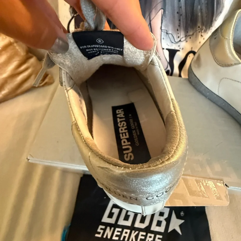 Golden Goose Snakeskin, Silver and White Sneakers - Picture 5 of 8